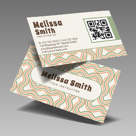 Cartão De Visita Código QR Personalizado Abstrato Retro Ondulado