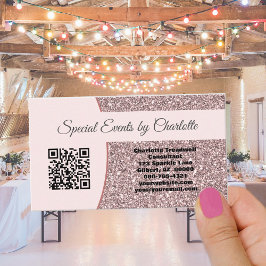 Cartão De Visita Código QR Personalizado com Brilho Rosa Profission