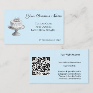 Cartão De Visita Código QR Personalizado de Azul de Padaria Elegant