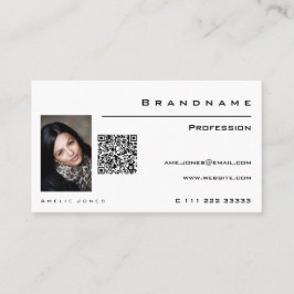 Cartão De Visita Código QR Personalizado de Foto Branco Clássico Pr