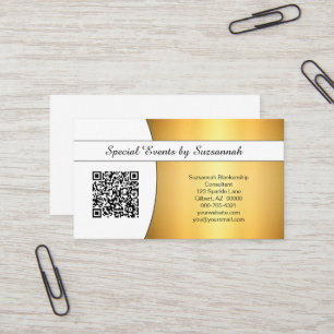 Cartão De Visita Código QR Personalizado Dourado com Folha Profiss