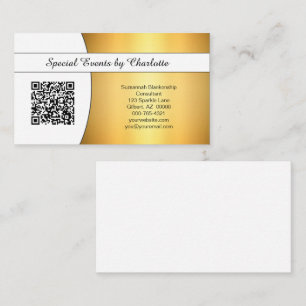 Cartão De Visita Código QR Personalizado Dourado com Folha Profiss
