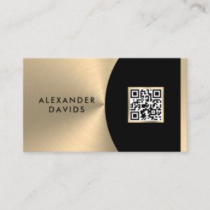 Cartão De Visita Código QR Personalizado Dourado Preto Moderno