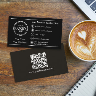 Cartão De Visita Código QR Personalizado Moderno Preto Profissional