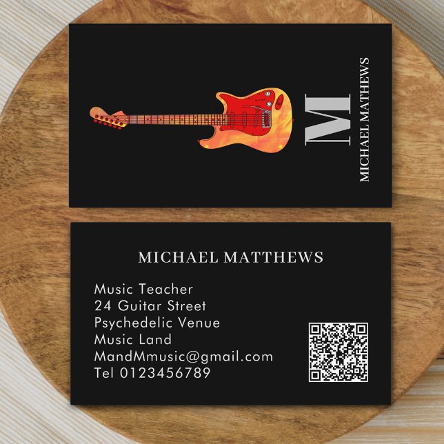 Cartão De Visita Código QR personalizado para músico profissional d (Modern professional musician guitar music teacher qr code Business card minimalist stylish )