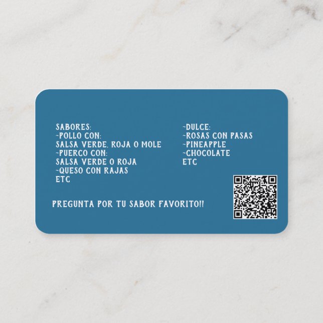 Cartão De Visita Código QR Personalizado Tamales (Verso)