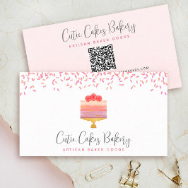 Cartão De Visita Código QR Pink Ombre Sprinkles Pastelaria Chef Che