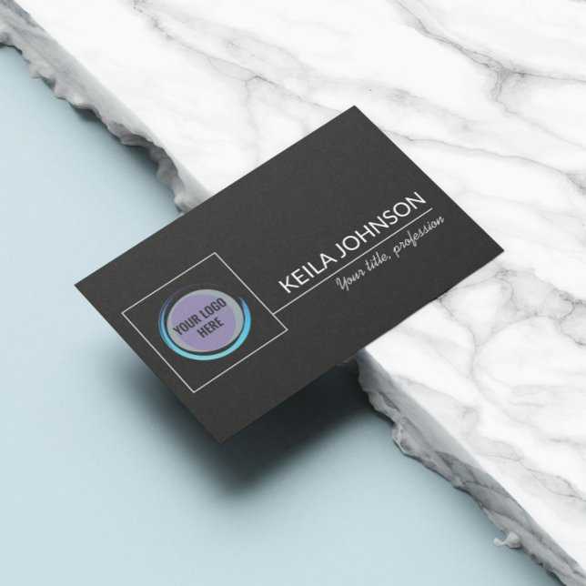 Cartão De Visita Código QR preto básico Logotipo comercial personal (Criador carregado)