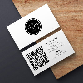 Cartão De Visita Código QR Preto Branco Personalizado Círculo Seu L