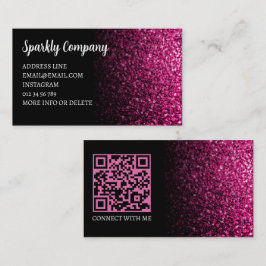 Cartão De Visita Código QR preto com brilho rosa quente falso