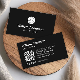 Cartão De Visita Código QR Preto com Logotipo Personalizado e Ícone