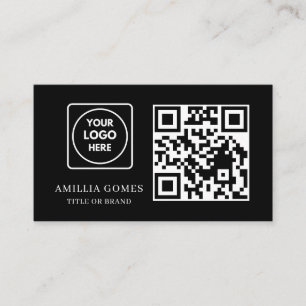 Cartão De Visita Código QR Preto   Contato Personalizado Minimalist