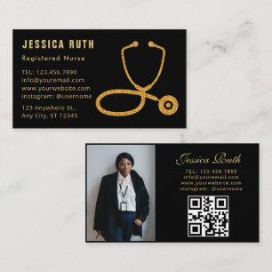 Cartão De Visita Código QR preto de foto de enfermeira registrada p