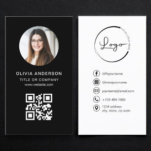 Cartão De Visita Código QR Preto de Foto Profissional para Mídia So