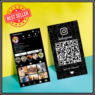 Cartão De Visita Código QR Preto do Instagrama de Construção