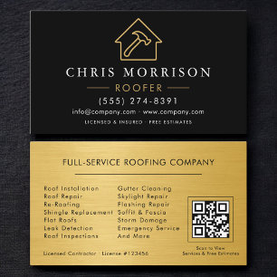 Cartão De Visita Código QR Preto Dourado de Profissional de Cobertu