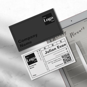 Cartão De Visita Código QR preto e branco da tipografia em negros m