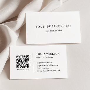 Cartão De Visita Código QR preto e branco Elegante minimalista mode