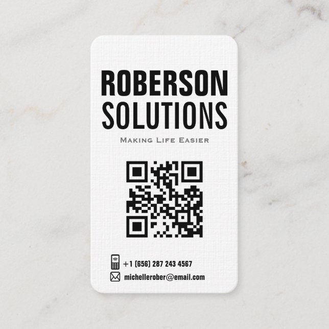 Cartão De Visita código qr preto e branco em design a negrito (Frente)