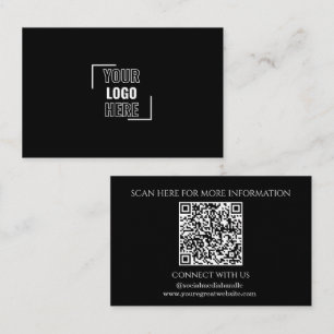Cartão De Visita Código QR Preto e Branco Minimal Seu Logotipo Aqui
