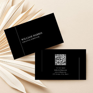 Cartão De Visita Código QR Preto e Branco Minimalista Elegante