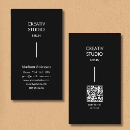 Cartão De Visita Código QR Preto e Branco Minimalista Moderno