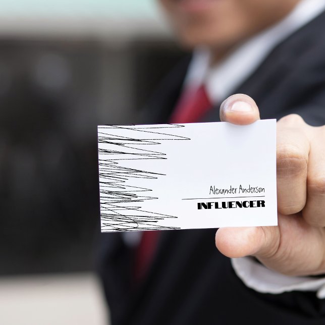 Cartão De Visita Código QR Preto e Branco Mínimo Moderno (Modern Minimal Scribble Black And White QR Code Business Card)