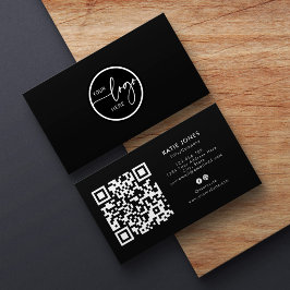 Cartão De Visita Código QR Preto e Branco Personalizado Círculo Seu