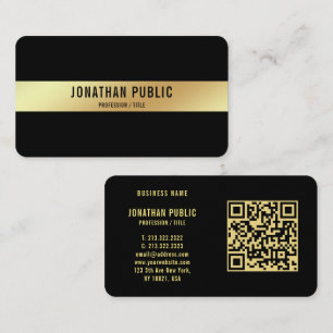 Cartão De Visita Código QR, preto e Dourado luxo Elegante Modelo