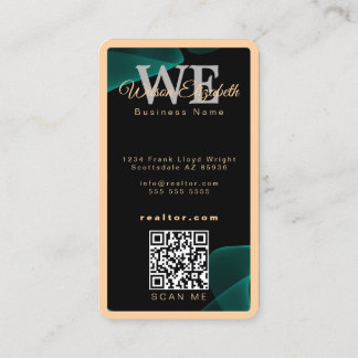 Cartão De Visita Código QR preto e dourado moderno e elegante com m