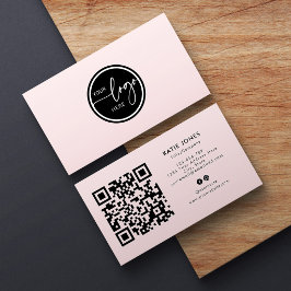 Cartão De Visita Código QR Preto e Rosa Personalizado Círculo Seu L