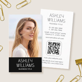 Cartão De Visita Código QR Preto Elegante Moderno Personalizado com