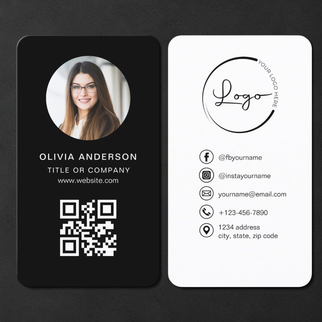 Cartão De Visita Código QR Preto Foto (Criador carregado)