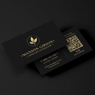 Cartão De Visita Código QR Preto Logotipo Minimalista de Prestador