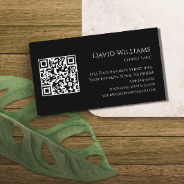 Cartão De Visita Código QR Preto Minimalista Moderno