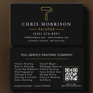 Cartão De Visita Código QR Preto Ouro Pintor Moderno