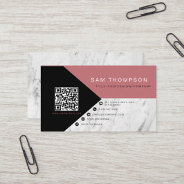 Cartão De Visita Código QR preto-rosa profissional moderno