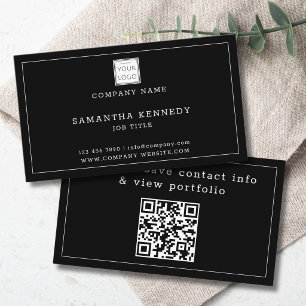 Cartão De Visita Código QR Preto Sólido Moderno Logotipo Personaliz
