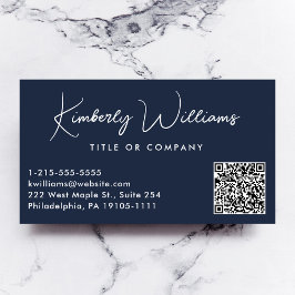 Cartão De Visita Código QR Professional de Script Mínimo Azul