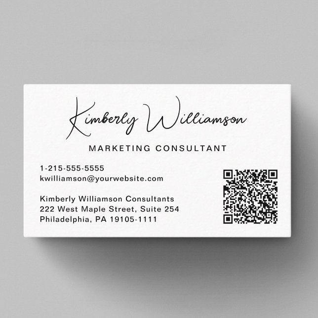 Cartão De Visita Código QR Professional de Script Moderno (Capture attention, make connections, and leave a lasting impression with our modern QR business card)