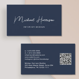 Cartão De Visita Código QR Professional de Script Moderno Azul
