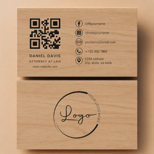 Cartão De Visita Código QR Profissional Advogado Wood