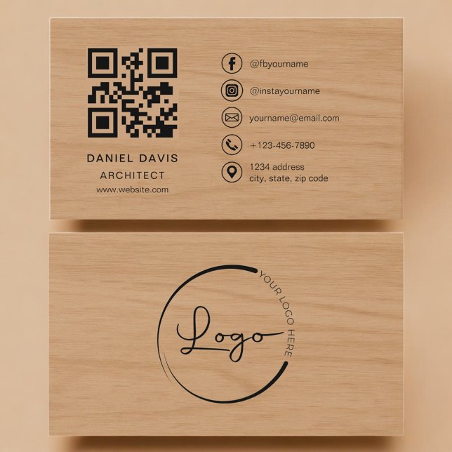 Cartão De Visita Código QR Profissional Arquiteto Madeira (Criador carregado)