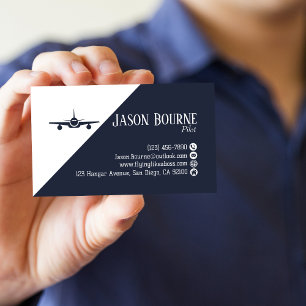 Cartão De Visita Código QR Profissional Aviação Azul Marinho Minima
