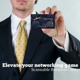 Cartão De Visita Código QR profissional,Aviação, prata azul moderna