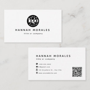 Cartão De Visita Código QR profissional branco Logotipo comercial