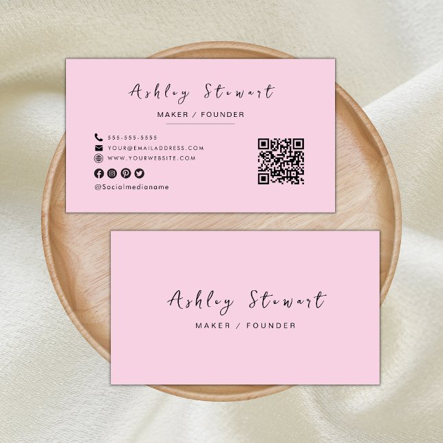 Cartão De Visita Código Qr profissional cor-de-rosa moderno minimal (Criador carregado)