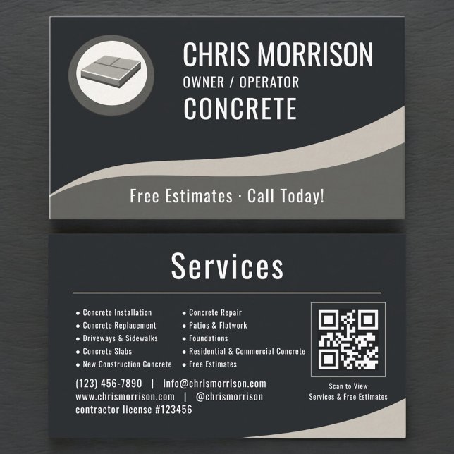 Cartão De Visita Código QR Profissional de Concreto (Criador carregado)
