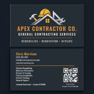 Cartão De Visita Código QR Profissional de Empreiteiro de Construçã