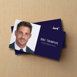 Cartão De Visita Código QR Profissional de Foto Azul Piloto Aviação